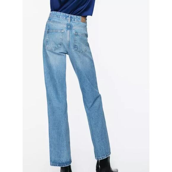 Zara High Rise Straight Jeans Mid-Blue Size 0 NWT - Picture 4 of 8